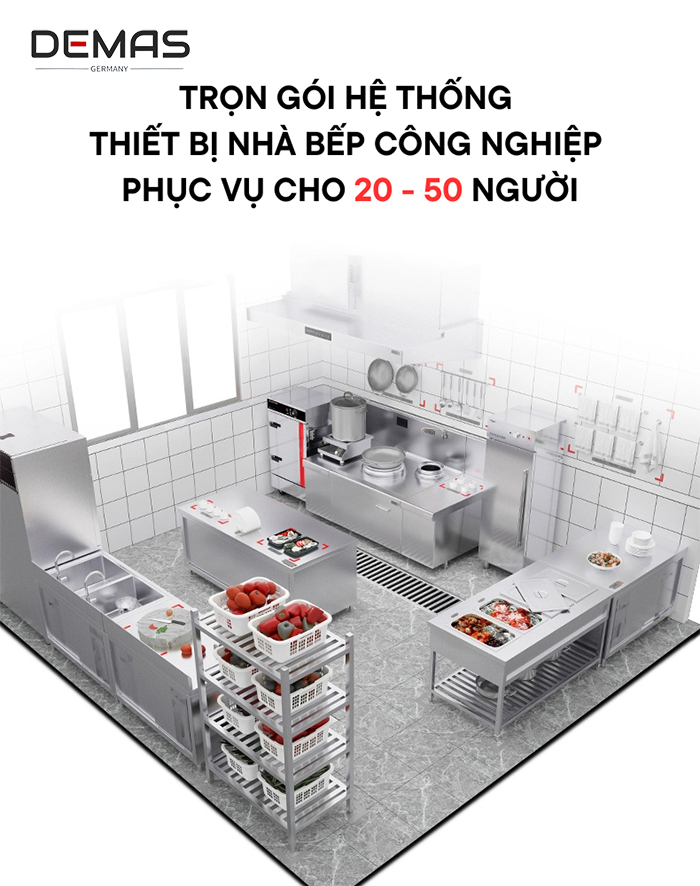 Hệ thống thiết bị nhà bếp phục vụ 20 - 50 người