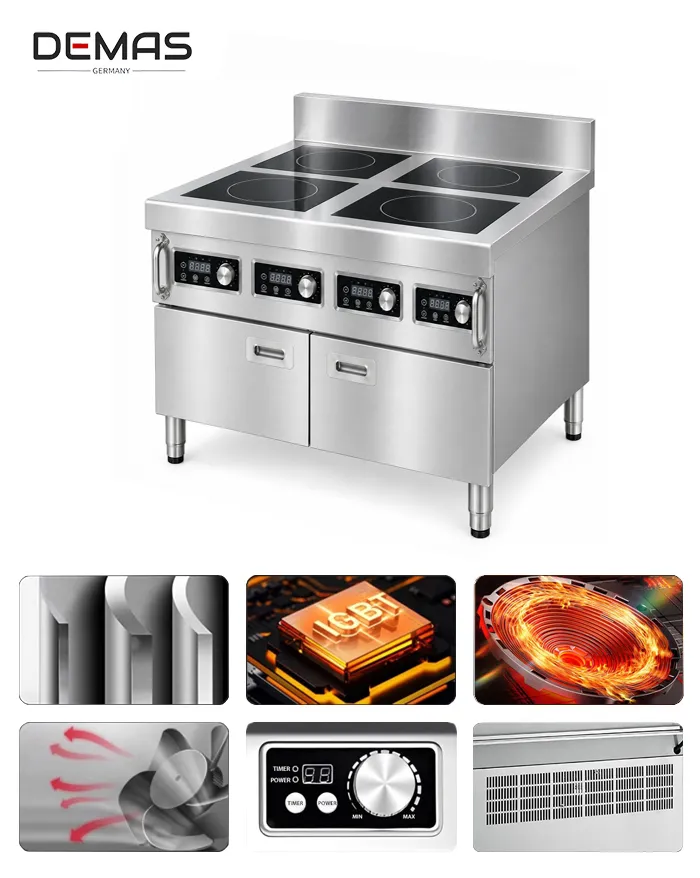 Thông tin bếp từ công nghiệp 4 vùng nấu 3500w có tủ