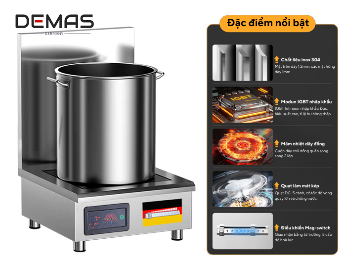 Đặc điểm nổi bật của bếp từ công nghiệp đơn 8kw mặt phẳng