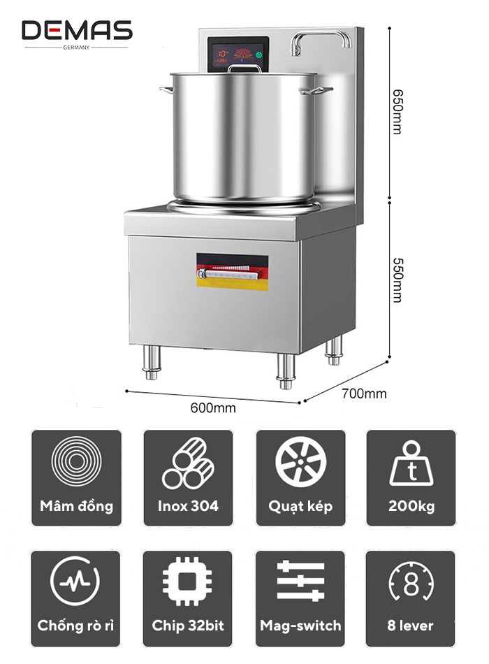 Kích thước bếp từ công nghiệp 15kw mặt phẳng