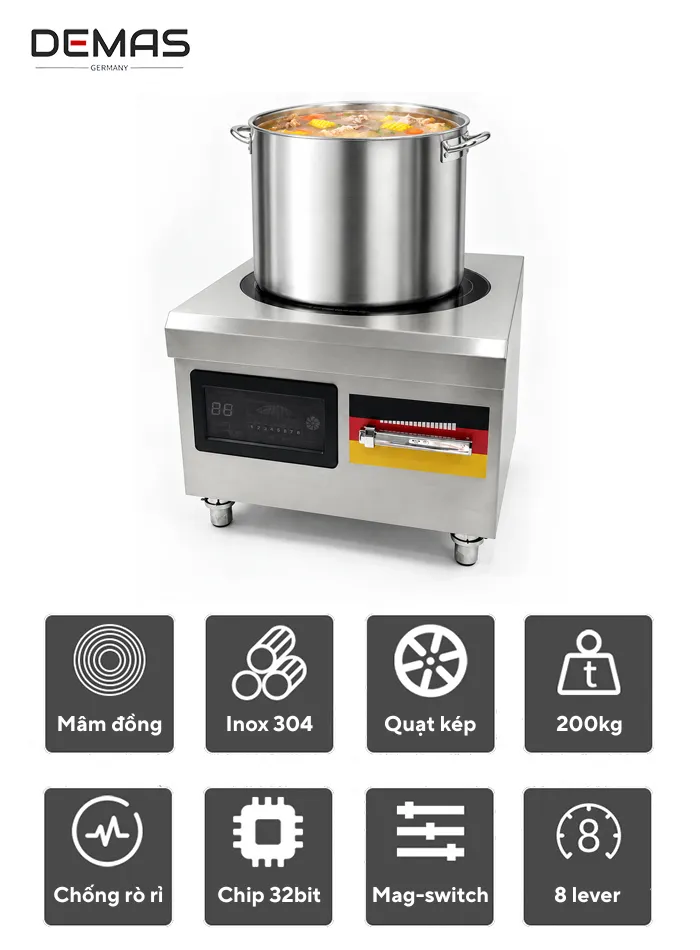 Thông số kỹ thuật bếp từ công nghiệp đơn 8kw mặt phẳng