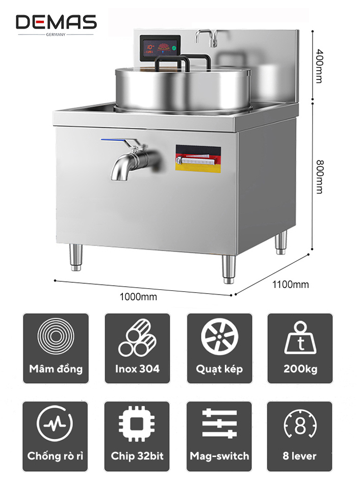 Kích thước bếp hầm điện 200 lít