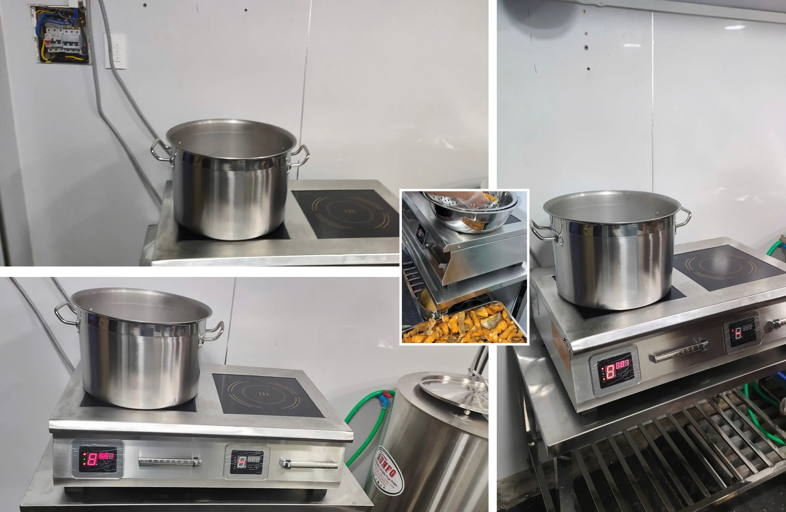 hình ảnh bếp từ đôi 5000W Demas được lắp đặt và đưa vào sử dụng tại quán bún cá chấm 0