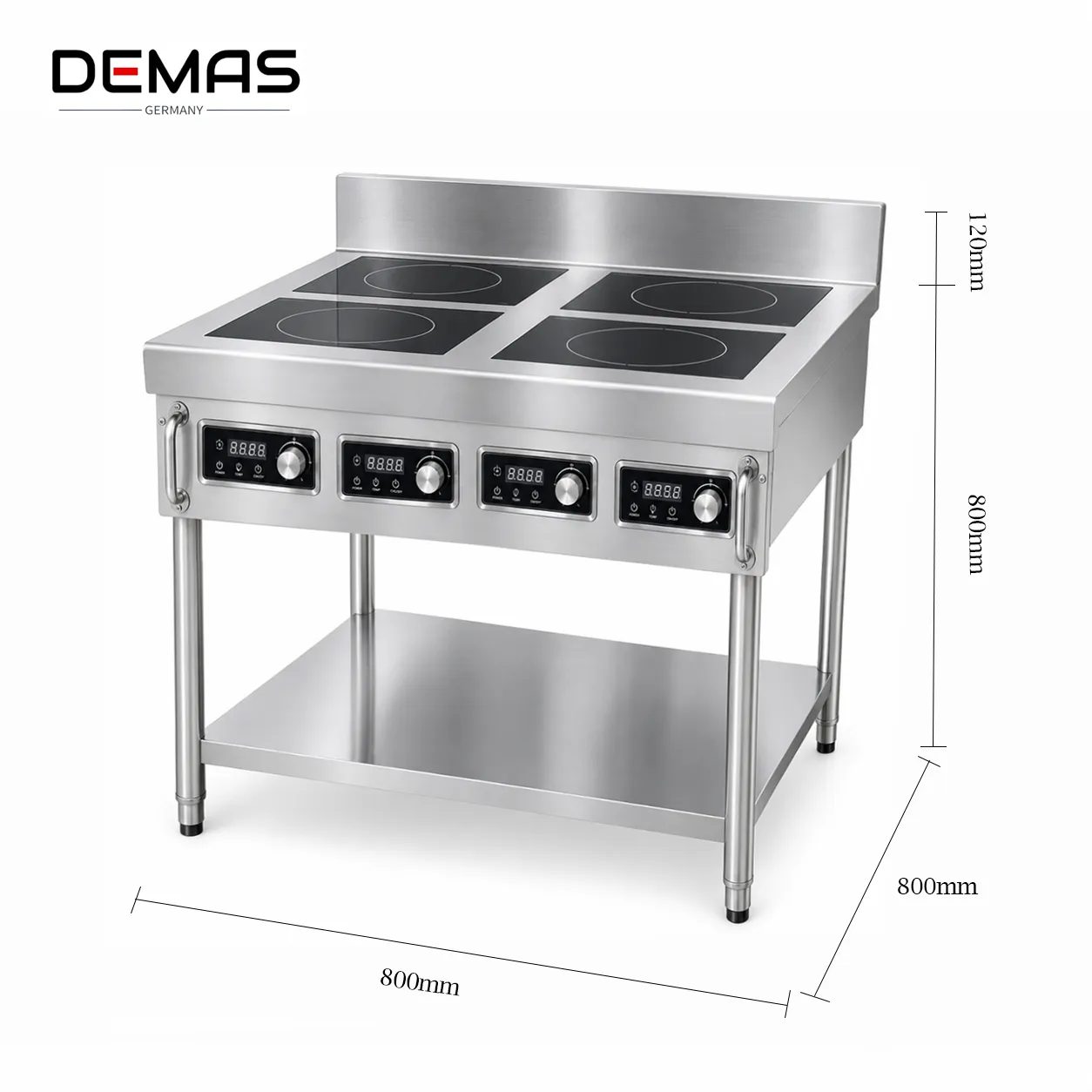 Kích thước bếp từ công nghiệp 5000w 4 vùng nấu có kệ
