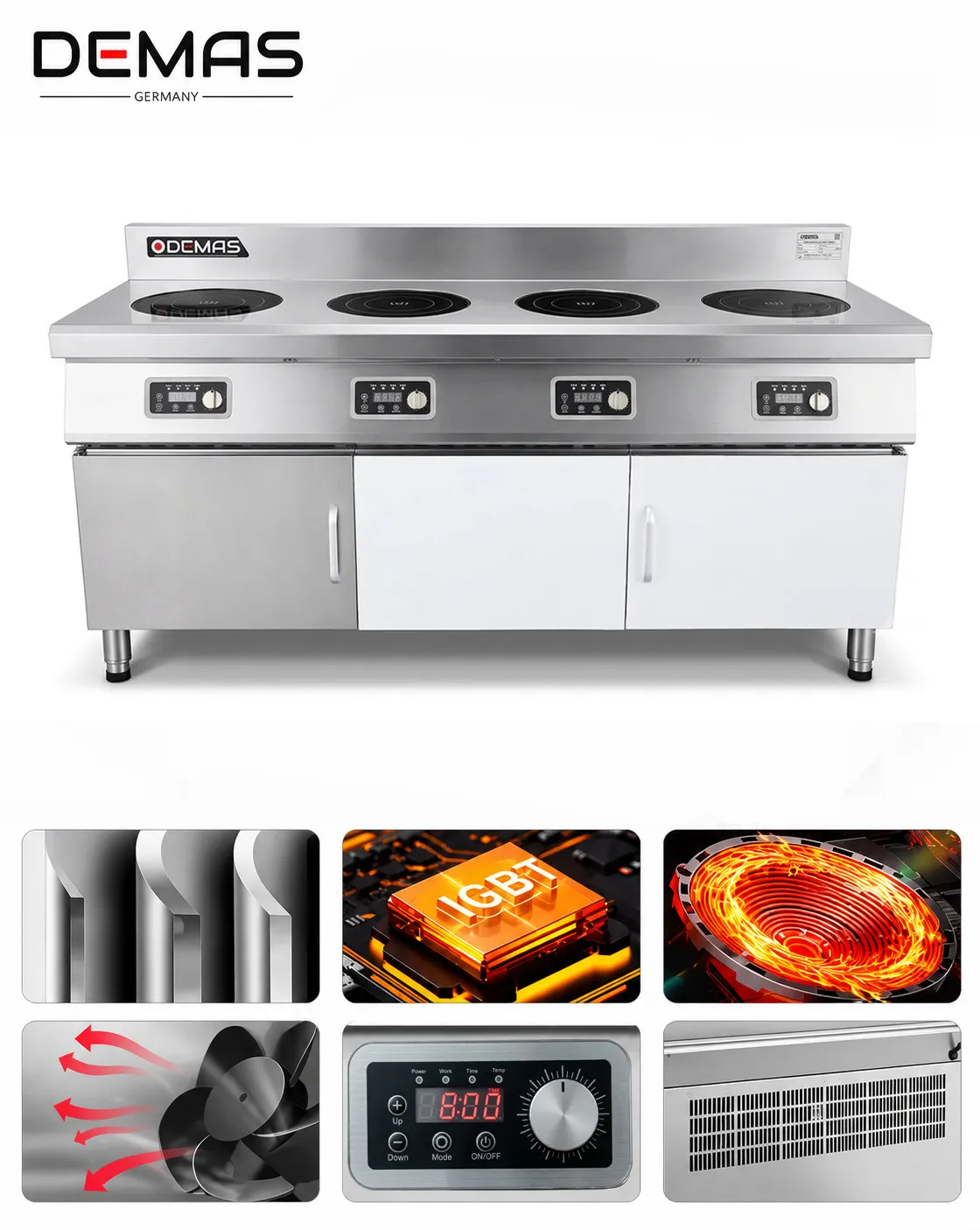 Thông tin chi tiết bếp từ công nghiệp 4 họng ngang